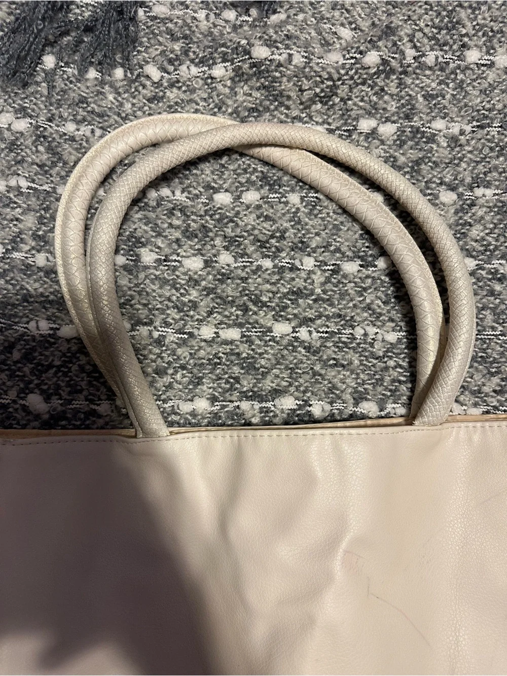 Jimmy Choo Cream Leather Tote with Textured Side Panels